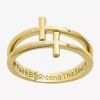 Sparkle Allure Faith Double Row Womens 3mm 14k Gold Over Brass Cross Band In Transparent