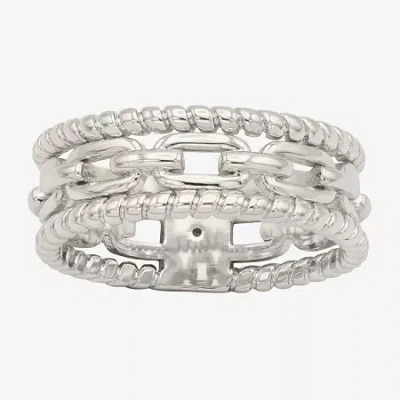 Sparkle Allure Faux Stack Link Womens 7.5mm Pure Silver Over Brass Band