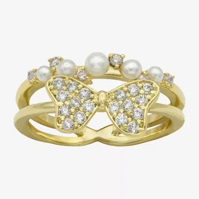 Sparkle Allure Faux Stack Womens 3.5mm 2mm Simulated Pearl Cubic Zirconia 14k Gold Over Brass Bow Band In Multi