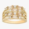Sparkle Allure Faux Stack Womens Champagne Cubic Zirconia 14k Gold Over Brass Cluster Cocktail Ring In Gold