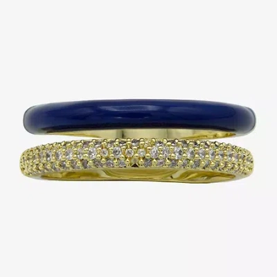 Sparkle Allure Faux Stacked Blue Enamel Womens 6mm Cubic Zirconia 14k Gold Over Brass Band
