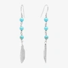 Sparkle Allure Feather Womens Turquoise Howlite Pure Silver Over Brass Drop Earrings In Metallic