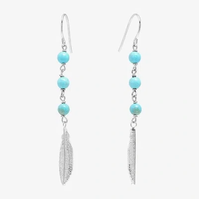 Sparkle Allure Feather Womens Turquoise Howlite Pure Silver Over Brass Drop Earrings In Transparent