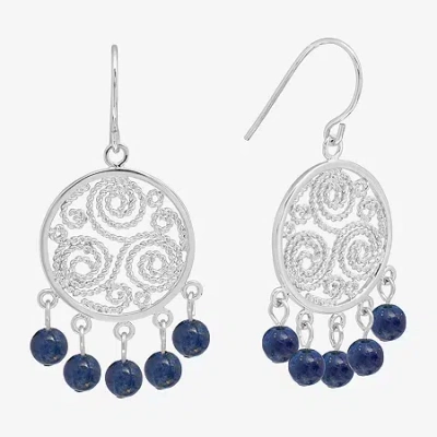 Sparkle Allure Filigree Genuine Stone Beaded Womens Pink Pure Silver Over Brass Drop Earrings In Blue