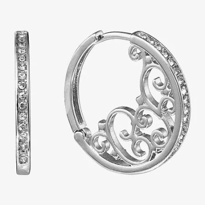 Sparkle Allure Filigree Womens Crystal 23.6mm Hoop Earrings In Transparent