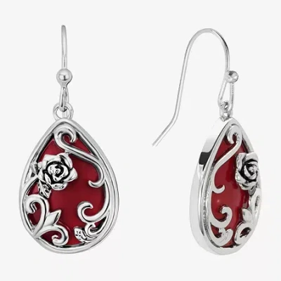 Sparkle Allure Filigree Womens Red Howlite Pure Silver Over Brass Drop Earrings