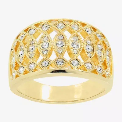 Sparkle Allure Fretwork Womens 4.5mm Crystal 14k Gold Over Brass Band