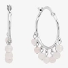 Sparkle Allure Genuine Stone Beaded Womens Pink 32.5mm Hoop Earrings In Silver