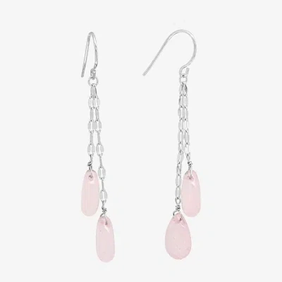 Sparkle Allure Genuine Stone Beaded Womens Pink Pure Silver Over Brass Drop Earrings