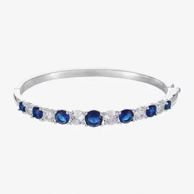 Sparkle Allure Graduated Womens Blue Cubic Zirconia Pure Silver Over Brass Round Bangle Bracelet