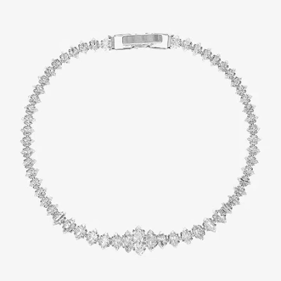 Sparkle Allure Graduated Womens Cubic Zirconia Pure Silver Over Brass Marquise 7.5 Inch Tennis Bracelet In Transparent