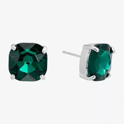 Sparkle Allure Green Crystal 11.9mm Square Stud Earrings