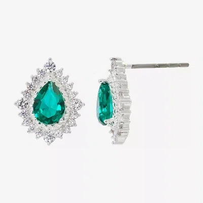 Sparkle Allure Green Crystal 14.4mm Pear Stud Earrings In Transparent