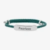 Sparkle Allure Green Leather Fearless Womens Bar Bolo Bracelet In Transparent