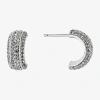 Sparkle Allure Half Huggie Womens Crystal 15mm Hoop Earrings In Silver