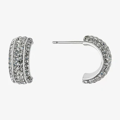 Sparkle Allure Half Huggie Womens Crystal 15mm Hoop Earrings In Transparent
