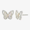 Sparkle Allure Halo White Mother Of Pearl Cultured Freshwater Pearl 13mm Butterfly Stud Earrings In Transparent