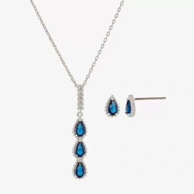 Sparkle Allure Halo Womens Blue Cubic Zirconia Pure Silver Over Brass Pear 2-pc. Jewelry Set
