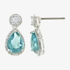 Sparkle Allure Halo Womens Blue Cubic Zirconia Pure Silver Over Brass Pear Drop Earrings In Metallic