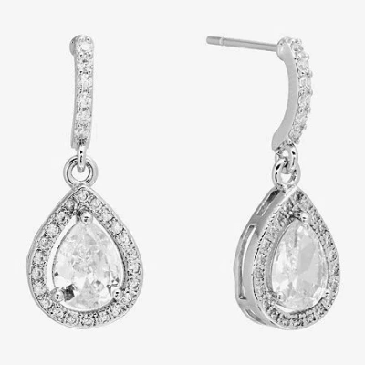 Sparkle Allure Halo Womens Crystal Pure Silver Over Brass Drop Earrings