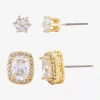 Sparkle Allure Halo Womens Cubic Zirconia 14k Gold Over Brass 2 Pair Earring Set In Gold