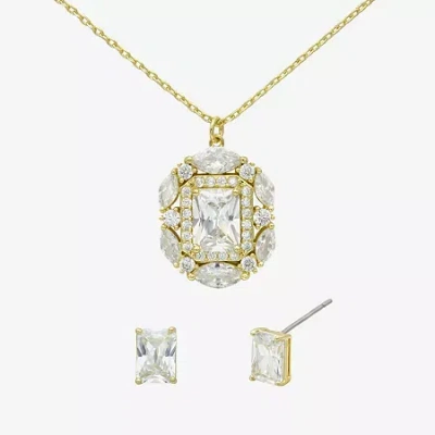 Sparkle Allure Halo Womens Cubic Zirconia 14k Gold Over Brass 2-pc. Jewelry Set