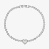 Sparkle Allure Halo Womens Cubic Zirconia Pure Silver Over Brass Heart 7.5 Inch Tennis Bracelet In Metallic