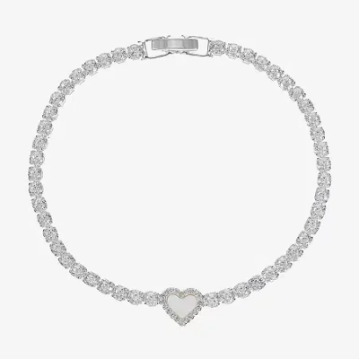 Sparkle Allure Halo Womens Cubic Zirconia Pure Silver Over Brass Heart 7.5 Inch Tennis Bracelet In Transparent