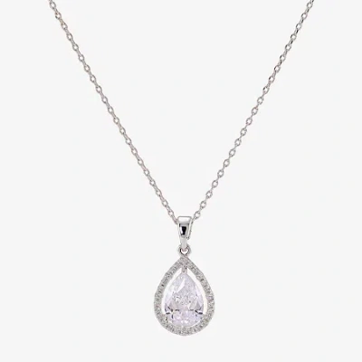 Sparkle Allure Halo Womens Cubic Zirconia Pure Silver Over Brass Pear 16 Inch Pendant Necklace In Metallic
