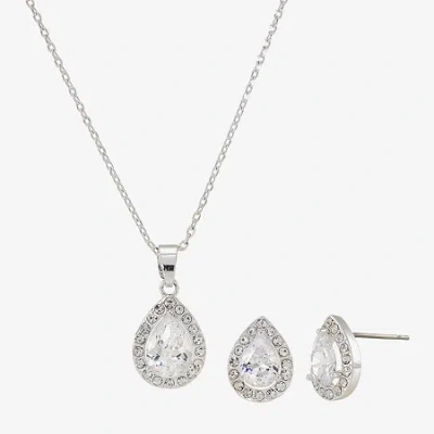 Sparkle Allure Halo Womens Cubic Zirconia Pure Silver Over Brass Pear 2-pc. Jewelry Set In Metallic