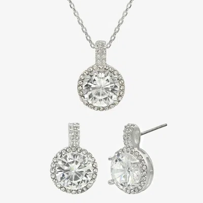 Sparkle Allure Halo Womens Cubic Zirconia Pure Silver Over Brass Round 2-pc. Jewelry Set