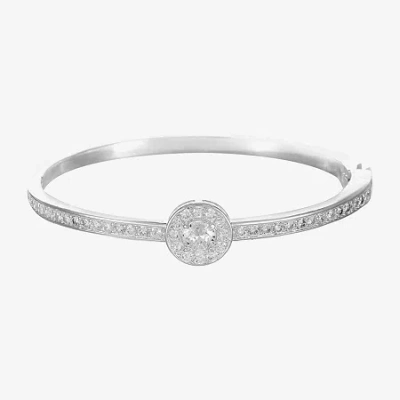 Sparkle Allure Halo Womens Cubic Zirconia Pure Silver Over Brass Round Bangle Bracelet