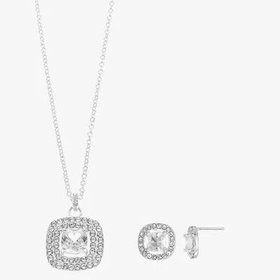 Sparkle Allure Halo Womens Cubic Zirconia Pure Silver Over Brass Square 2-pc. Jewelry Set In Metallic