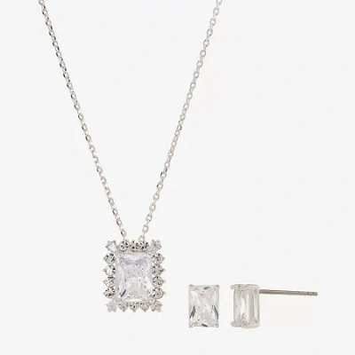 Sparkle Allure Halo Womens Cubic Zirconia Pure Silver Over Brass Square 2-pc. Jewelry Set In Metallic