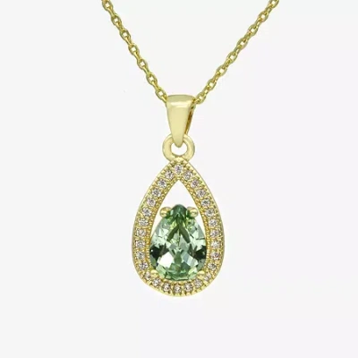 Sparkle Allure Halo Womens Green Cubic Zirconia 14k Gold Over Brass Pear 16 Inch Pendant Necklace