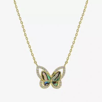 Sparkle Allure Halo Womens Green Mother Of Pearl Cultured Freshwater Pearl 14k Gold Over Brass Butterfly 16 Inch Pe