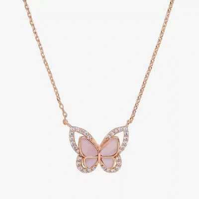 Sparkle Allure Halo Womens Pink Mother Of Pearl Cultured Freshwater Pearl 18k Rose Gold Over Brass Butterfly 16 Inc