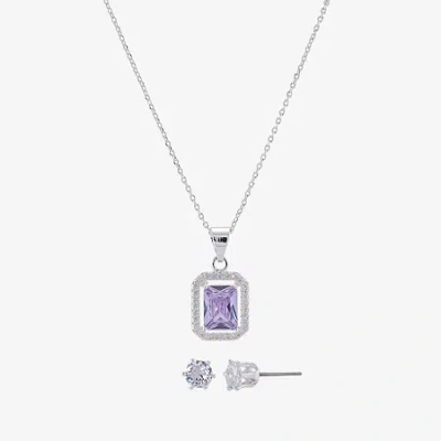 Sparkle Allure Halo Womens Purple Cubic Zirconia Pure Silver Over Brass 2-pc. Jewelry Set