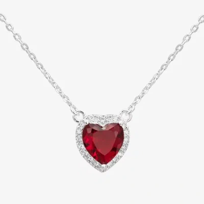 Sparkle Allure Halo Womens Red Crystal Pure Silver Over Brass Heart 16 Inch Pendant Necklace