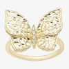 Sparkle Allure Hammered Womens Champagne Cubic Zirconia 14k Gold Over Brass Butterfly Cocktail Ring In Transparent