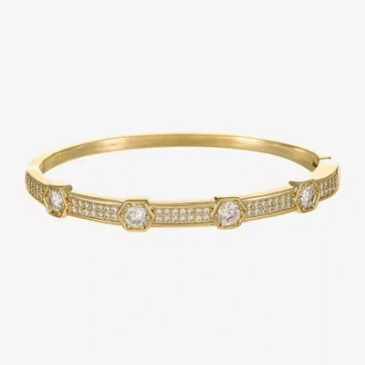 Sparkle Allure Hexagon Womens Cubic Zirconia 14k Gold Over Brass Round Bangle Bracelet