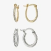 Sparkle Allure Hoop Womens Crystal 2 Pair Earring Set In Transparent