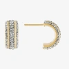 Sparkle Allure Huggie Womens Crystal 24k Gold Over Brass 14mm Hoop Earrings In Transparent