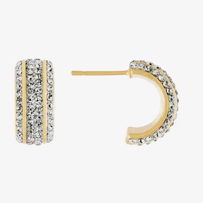Sparkle Allure Huggie Womens Crystal 24k Gold Over Brass 14mm Hoop Earrings In Transparent