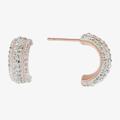 Sparkle Allure Huggie Womens Crystal 24k Rose Gold Over Brass 14mm Hoop Earrings In Transparent