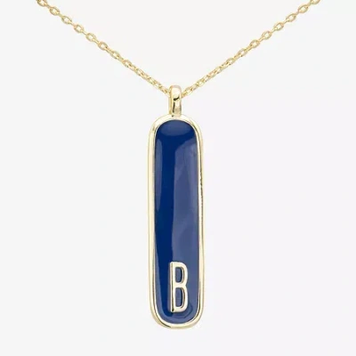 Sparkle Allure Initial Womens 14k Gold Over Brass Bar Oval 16 Inch Pendant Necklace In Blue