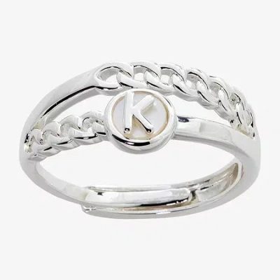 Sparkle Allure Initial Womens 3mm White Mother Of Pearl 14k Gold Over Brass Round Band In Silver