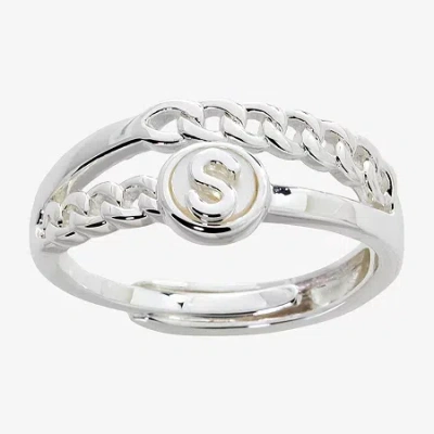 Sparkle Allure Initial Womens 3mm White Mother Of Pearl 14k Gold Over Brass Round Band In Silver