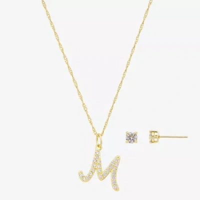 Sparkle Allure Initial Womens Cubic Zirconia 14k Gold Over Brass Round 2-pc. Jewelry Set