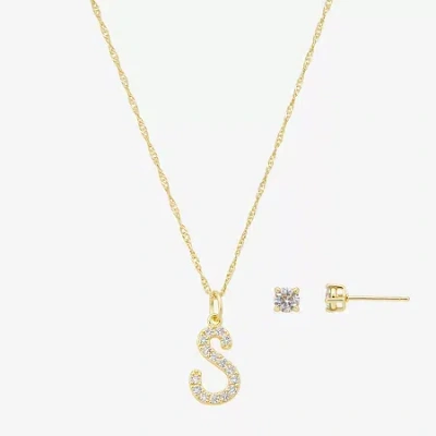 Sparkle Allure Initial Womens Cubic Zirconia 14k Gold Over Brass Round 2-pc. Jewelry Set